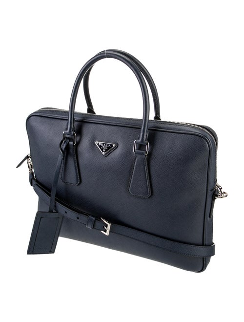 Prada Enameled Metal Triangle Saffiano Travel