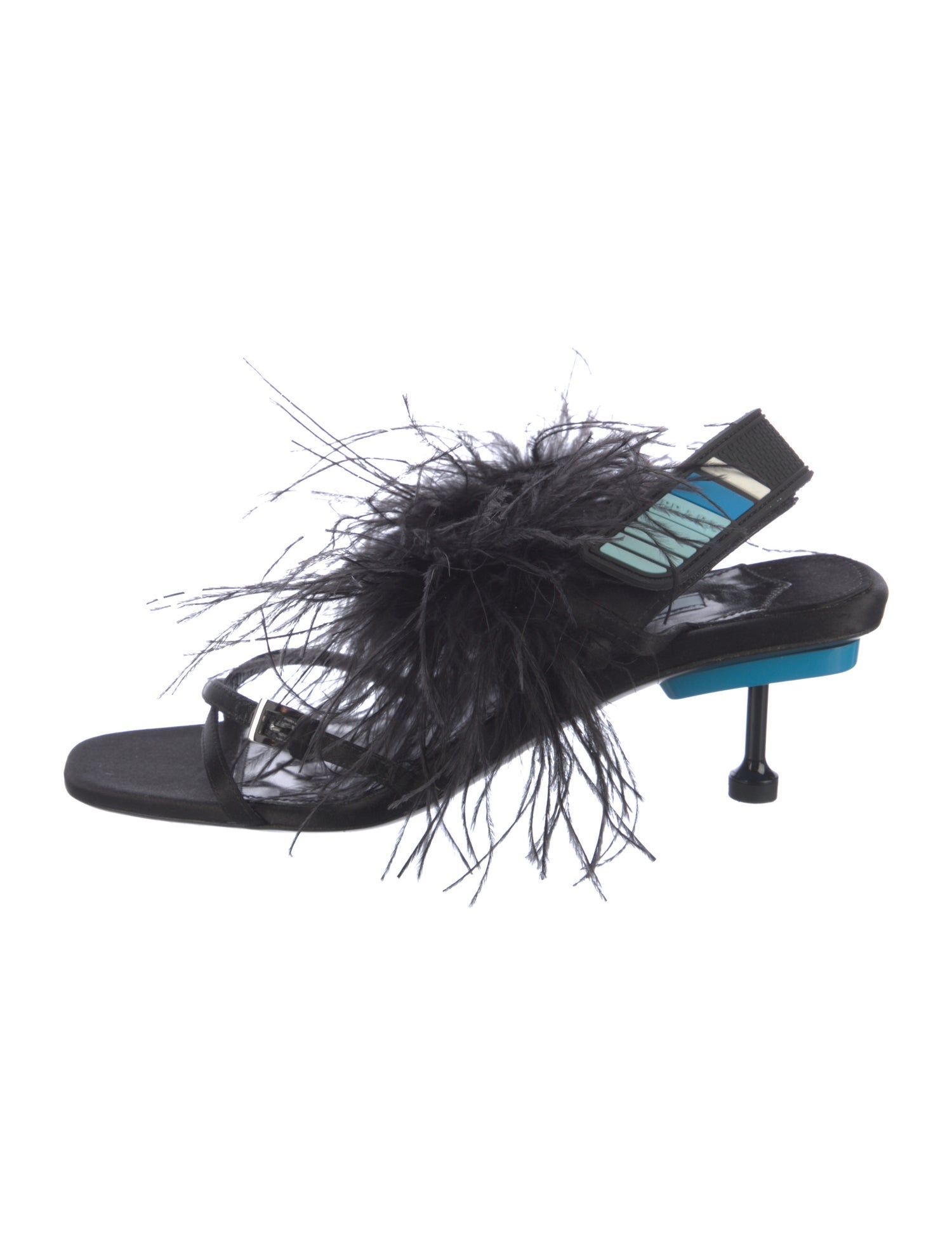 Prada Satin Feather Trim Slingback Sandals