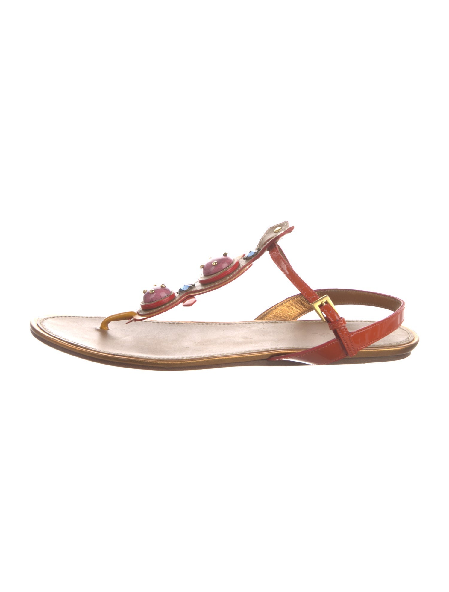 Prada Leather Crystal Embellishments T-Strap Sandals