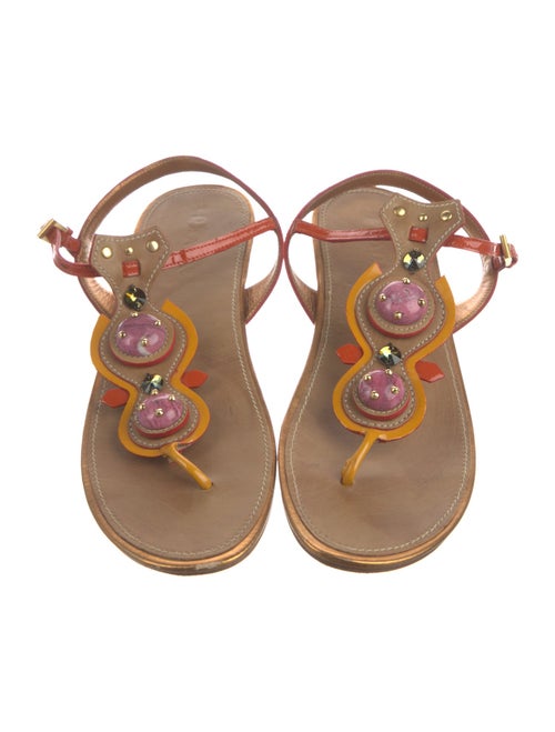 Prada Leather Crystal Embellishments T-Strap Sandals