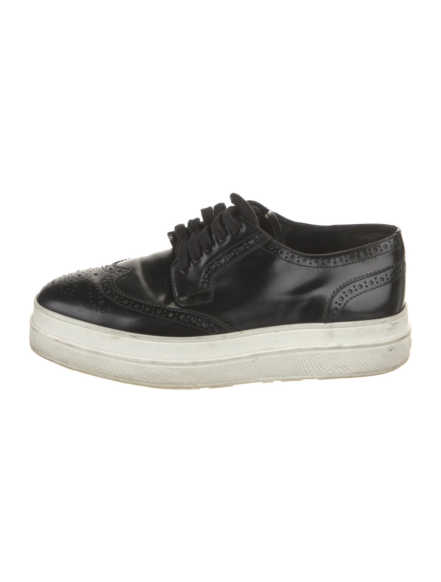 Prada Leather Scalloped Accent Sneakers