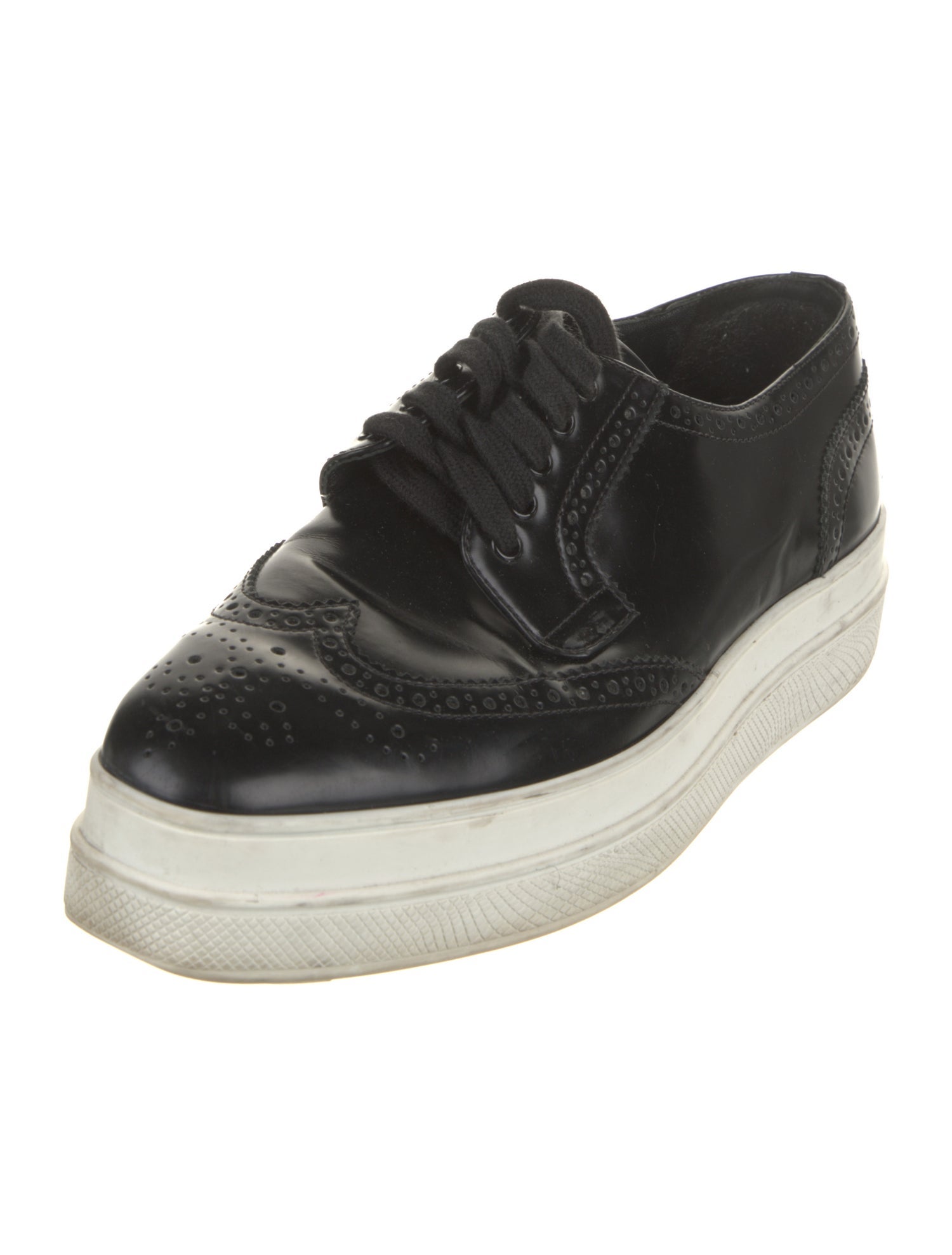 Prada Leather Scalloped Accent Sneakers