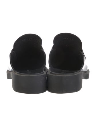 Prada Enameled Metal Triangle Leather Mules