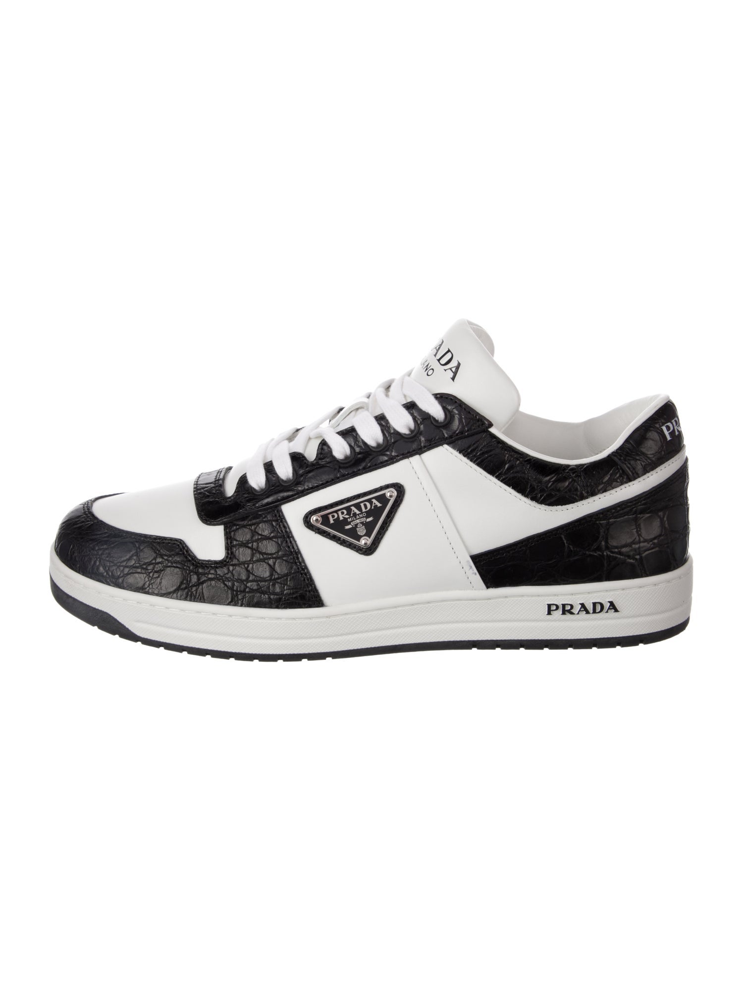 Prada Embossed Leather Colorblock Pattern Sneakers
