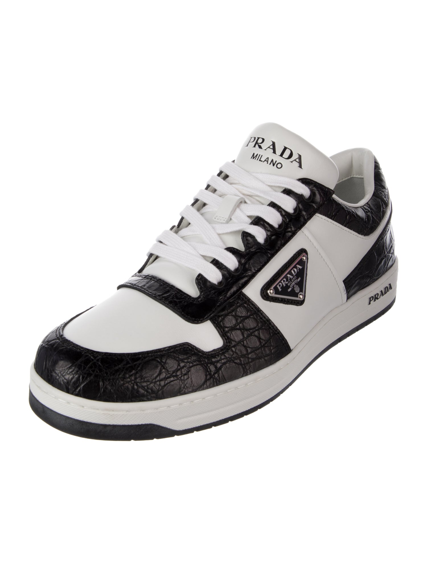 Prada Embossed Leather Colorblock Pattern Sneakers