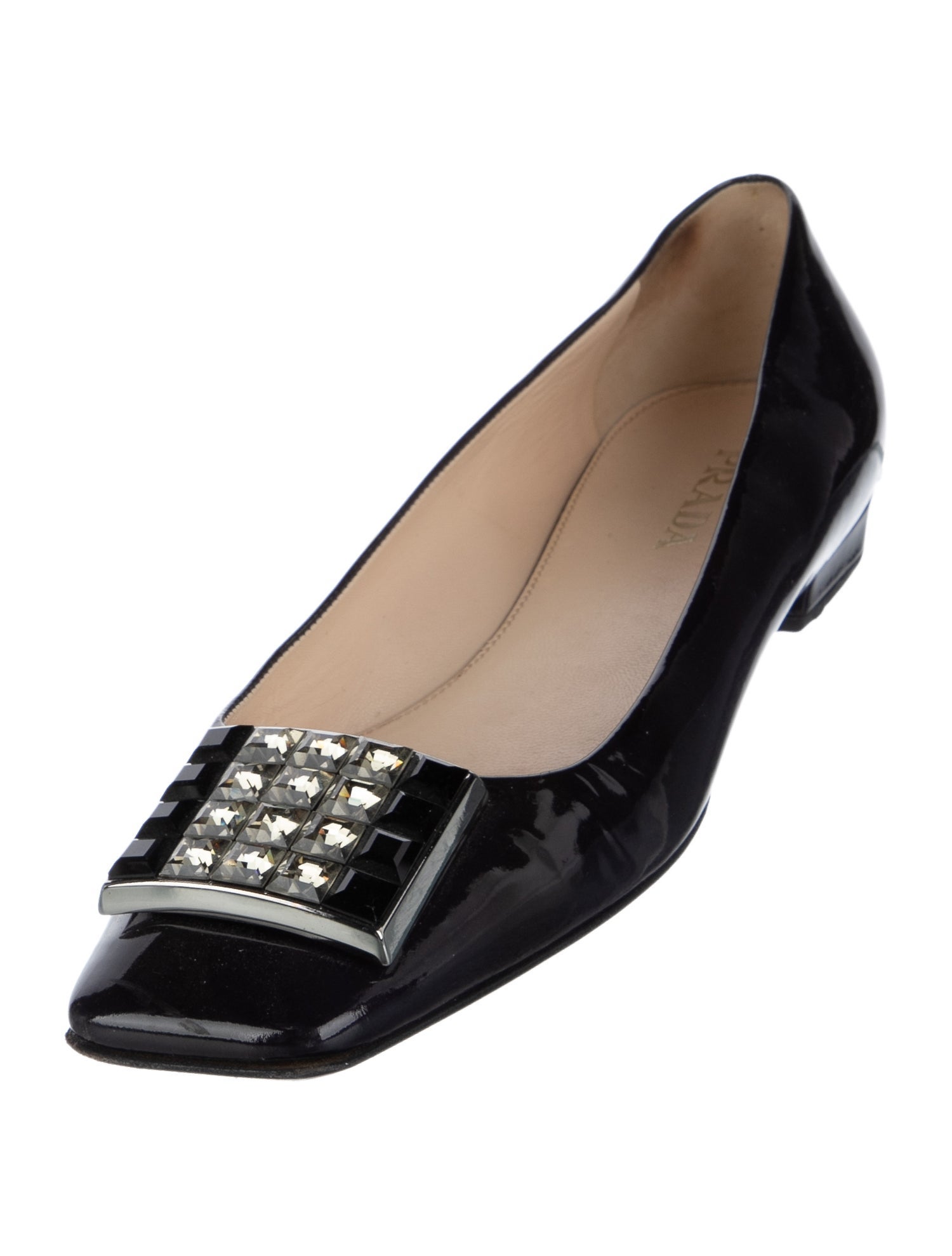 Prada Patent Leather Crystal Embellishments Ballet Flats