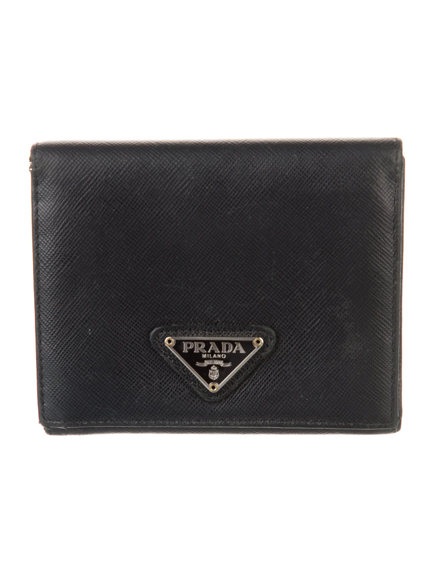 Prada Saffiano Triangle Leather Trifold Wallet