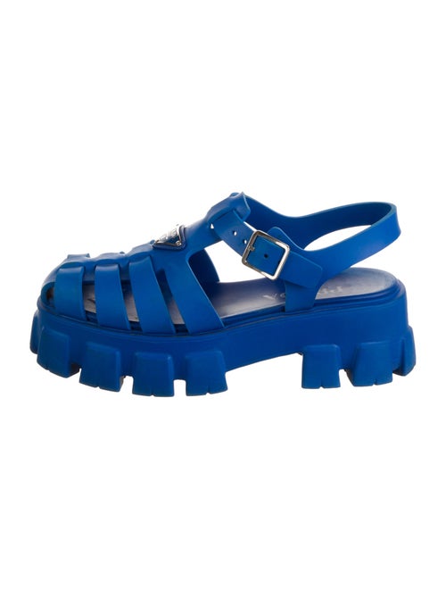 Prada Enameled Metal Triangle Rubber Slingback Sandals