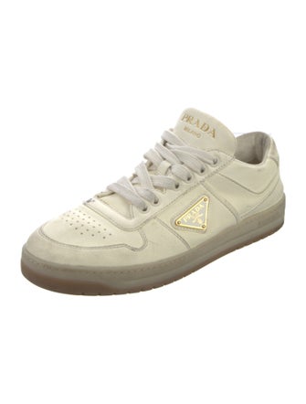 Prada Enameled Metal Triangle Leather Sneakers