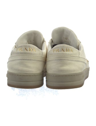 Prada Enameled Metal Triangle Leather Sneakers