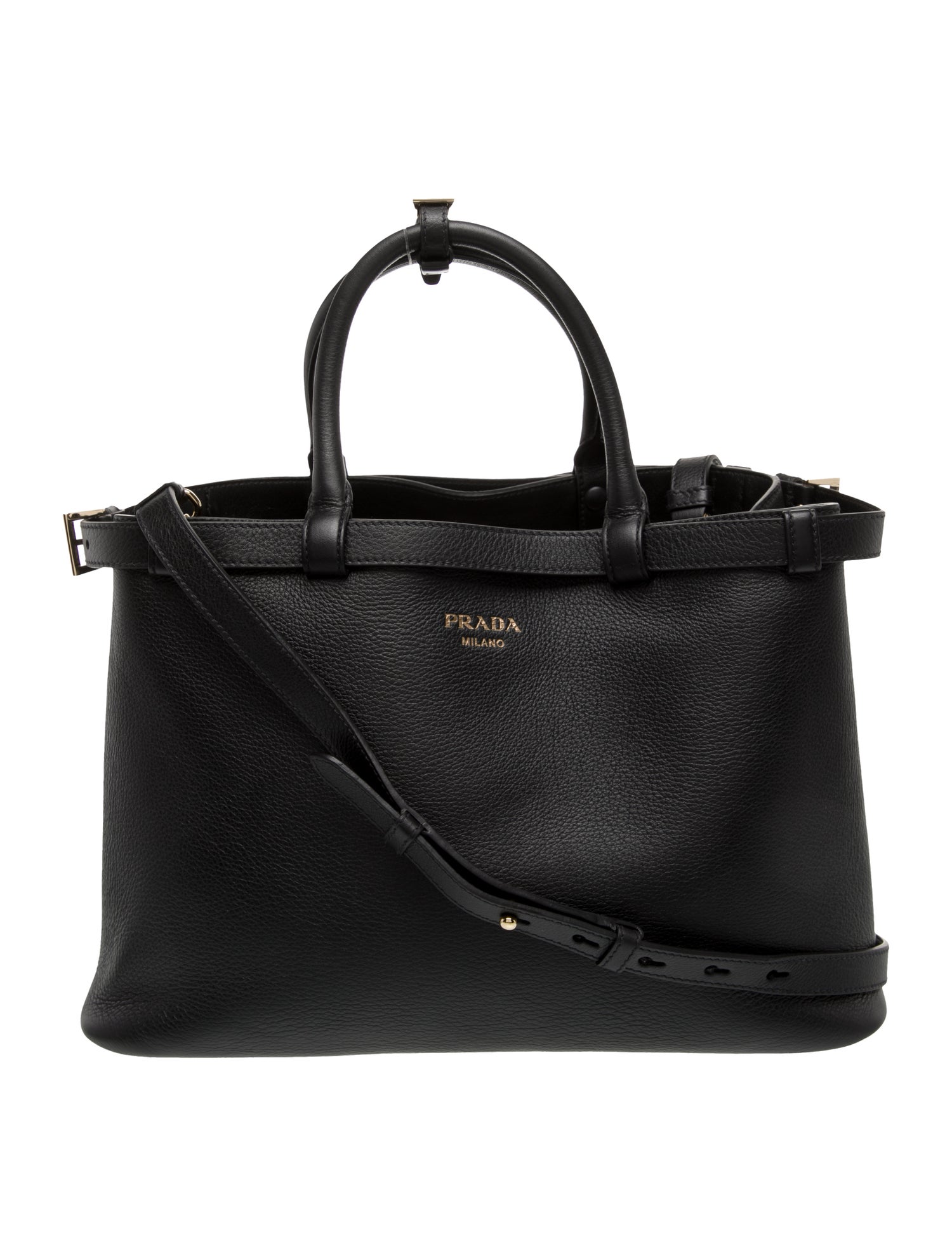 Prada Vitello Grain Leather Buckle Bag w/ Double Belt Medium