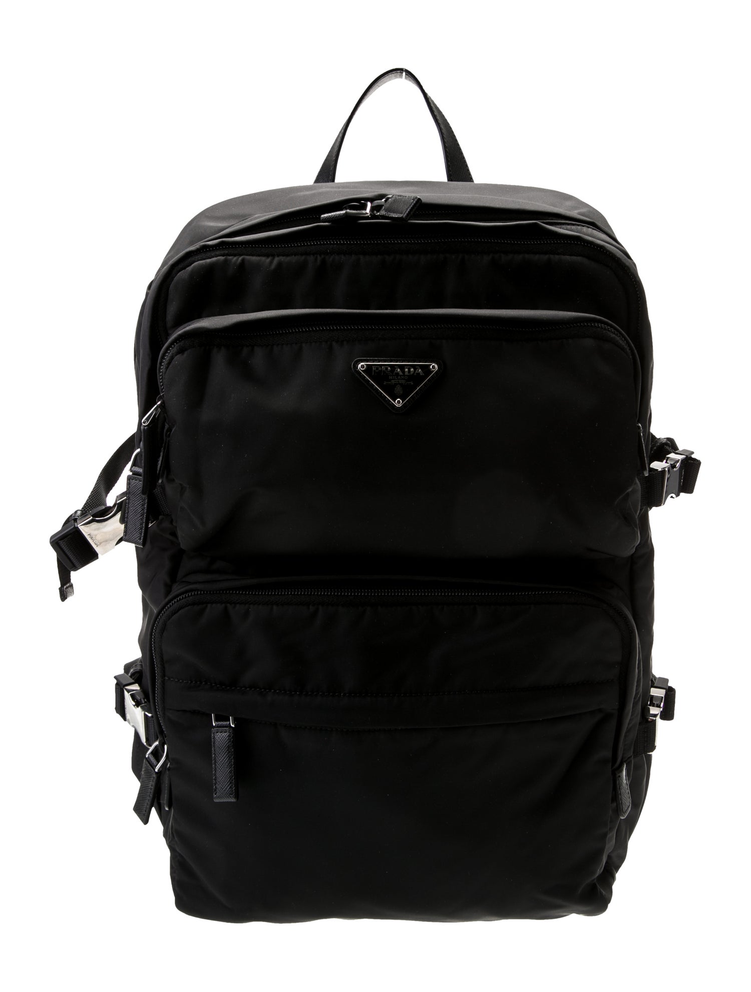 Prada Enameled Metal Triangle Backpack