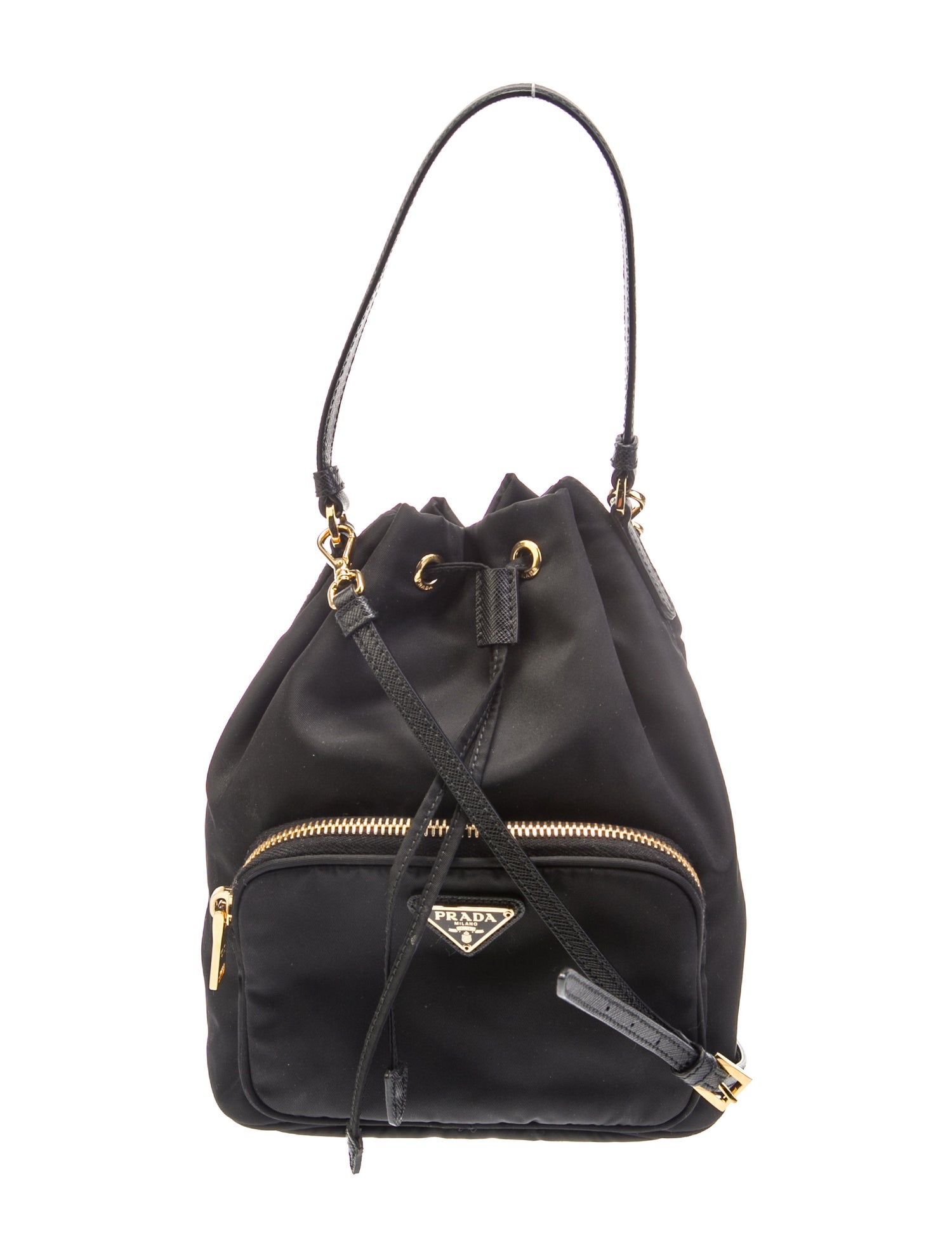 Prada Enameled Metal Triangle Bucket Bag