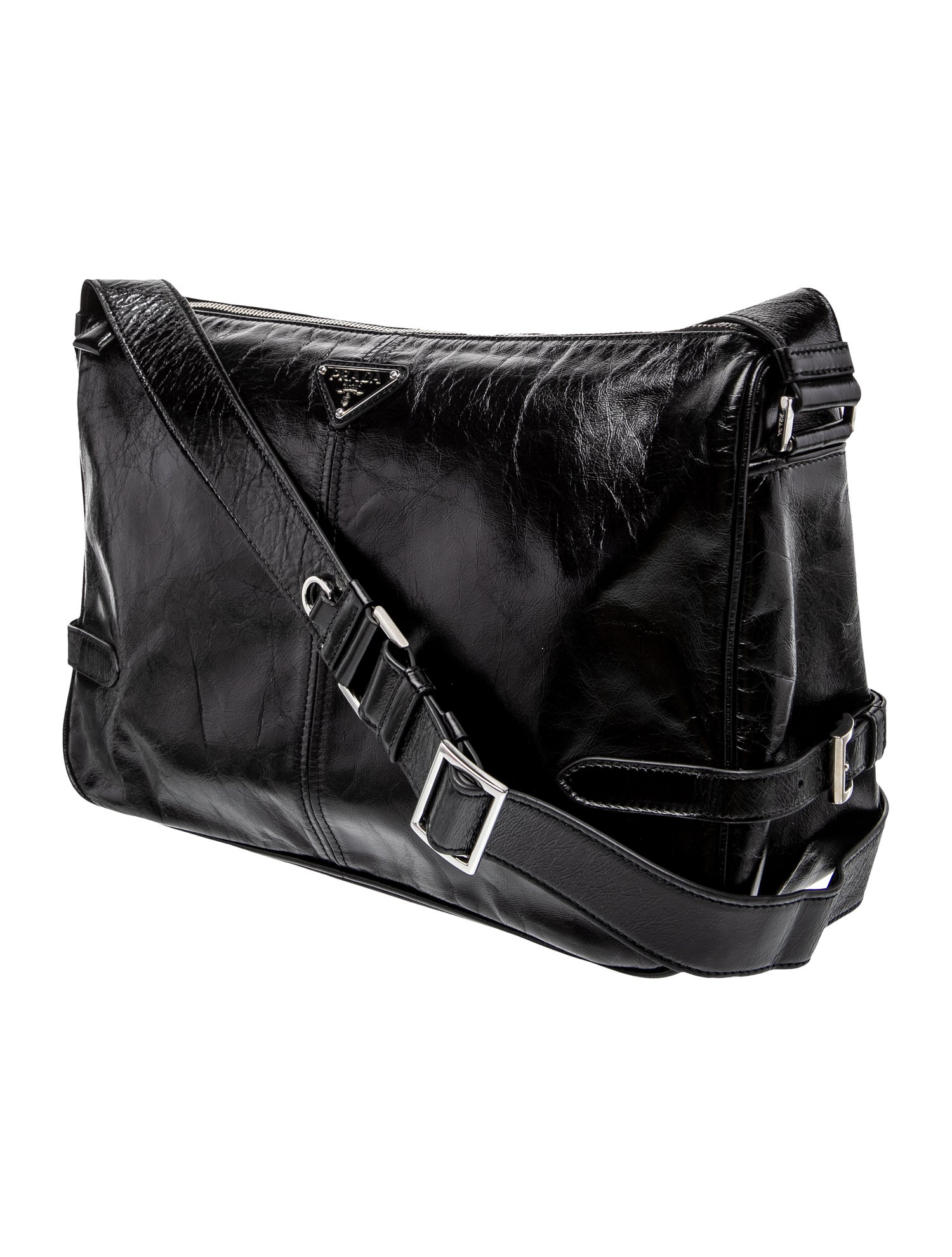 Prada Enameled Metal Triangle Messenger Bag