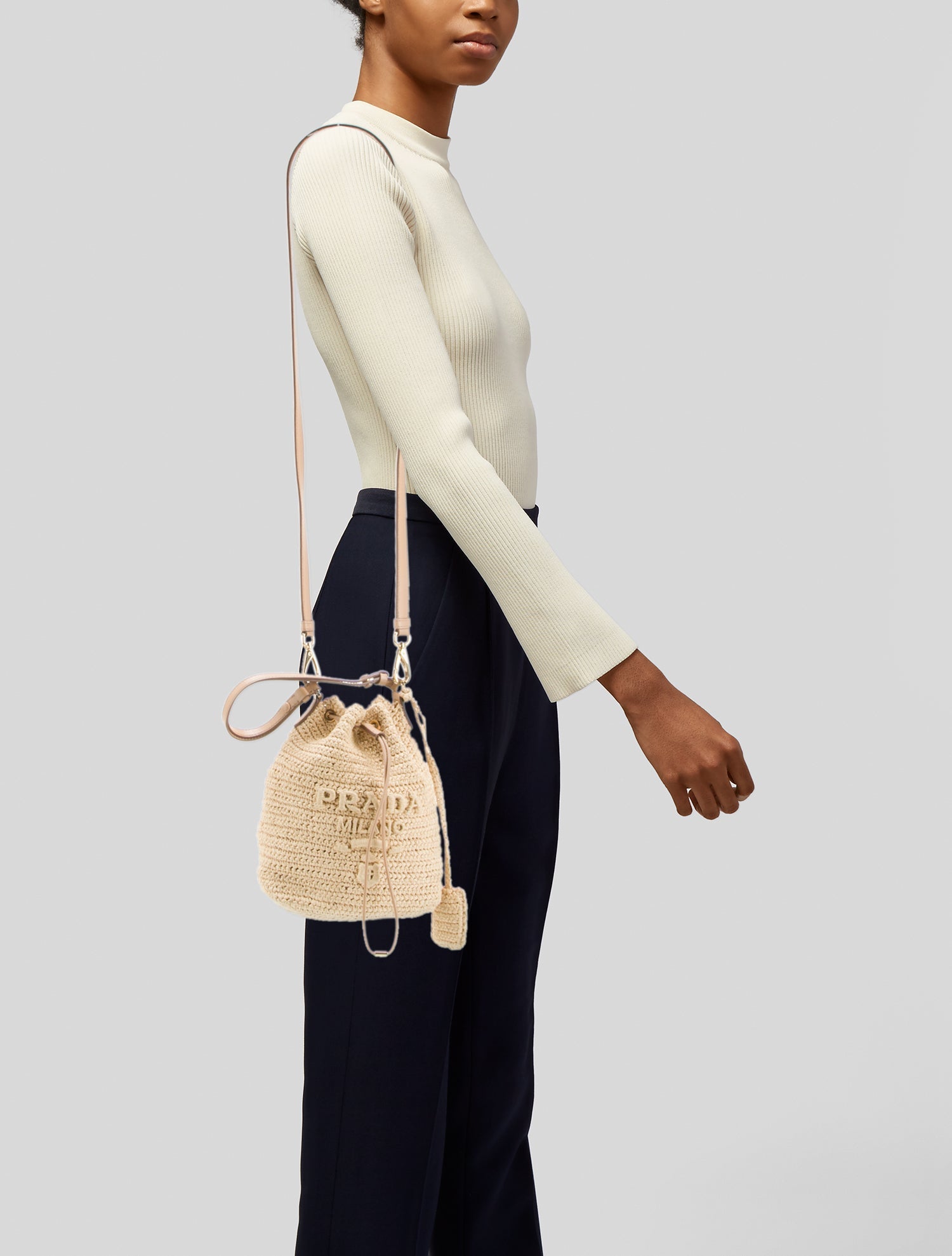 Prada Enameled Metal Triangle Bucket Bag