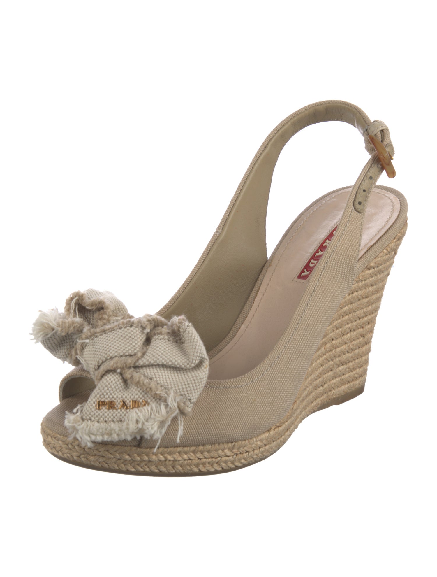 Prada Canvas Bow Accents Slingback Pumps