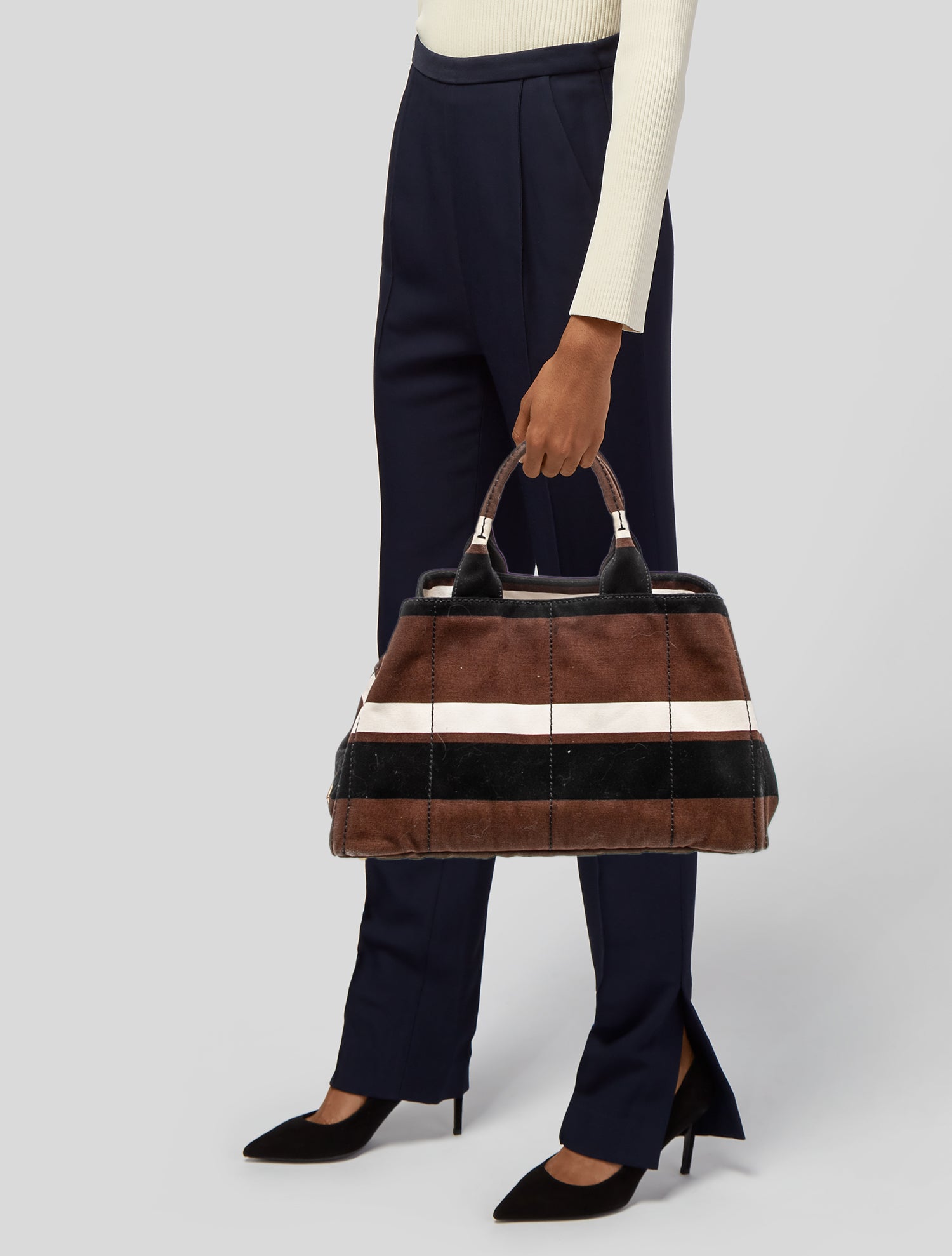 Prada Enameled Metal Triangle Canapa GM