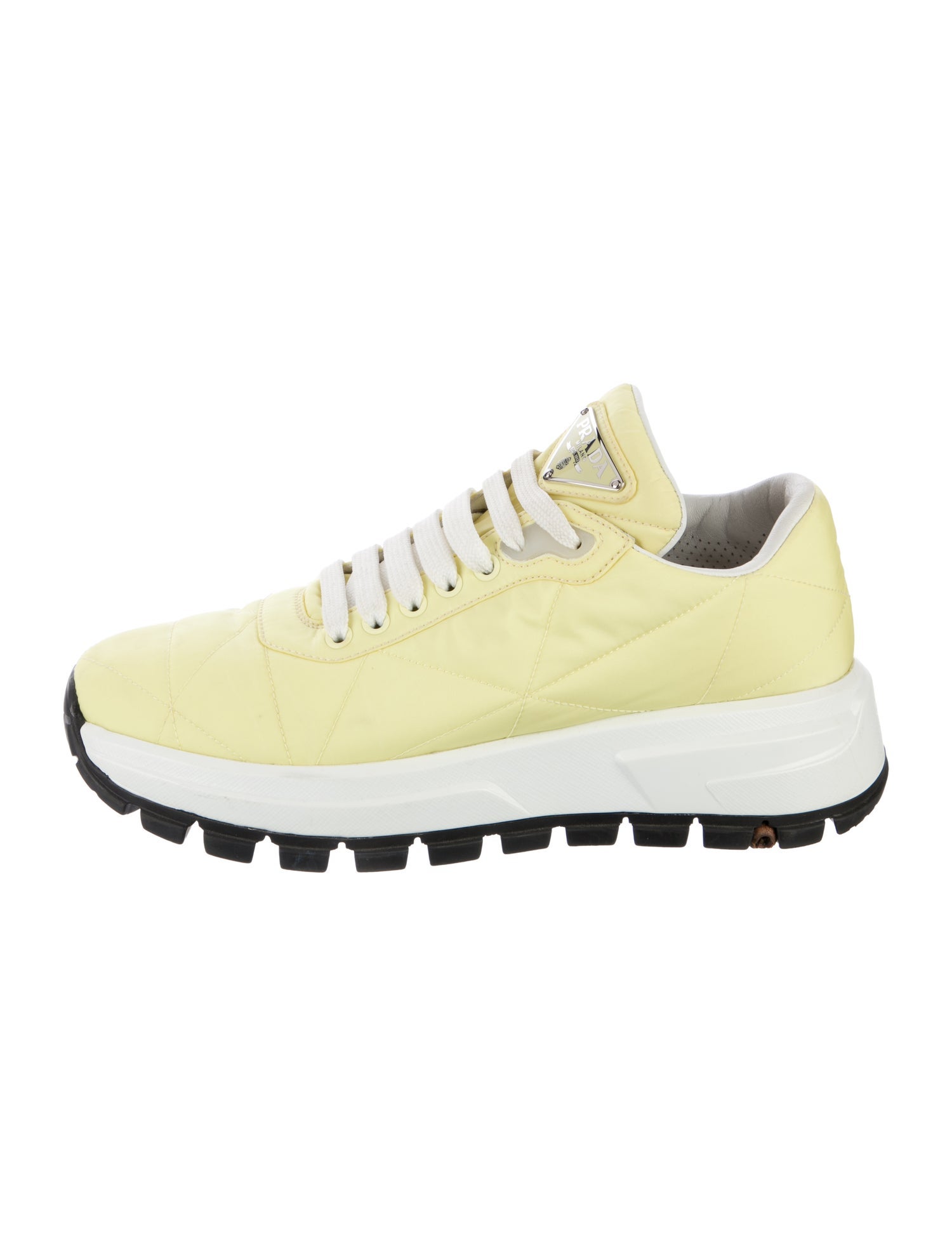 Prada Enameled Metal Triangle Nylon Sneakers