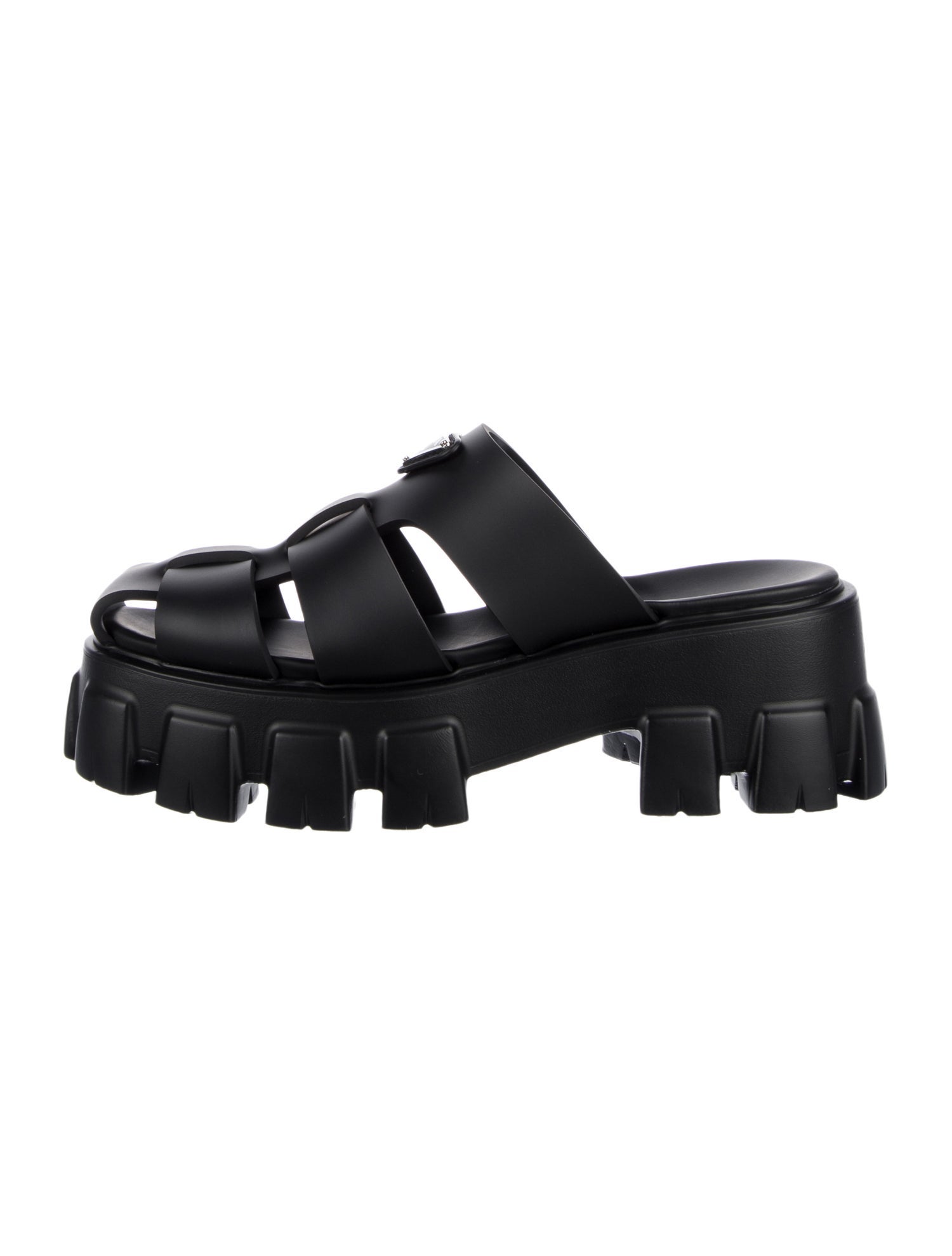 Prada Enameled Metal Triangle Rubber Mules w/ Tags