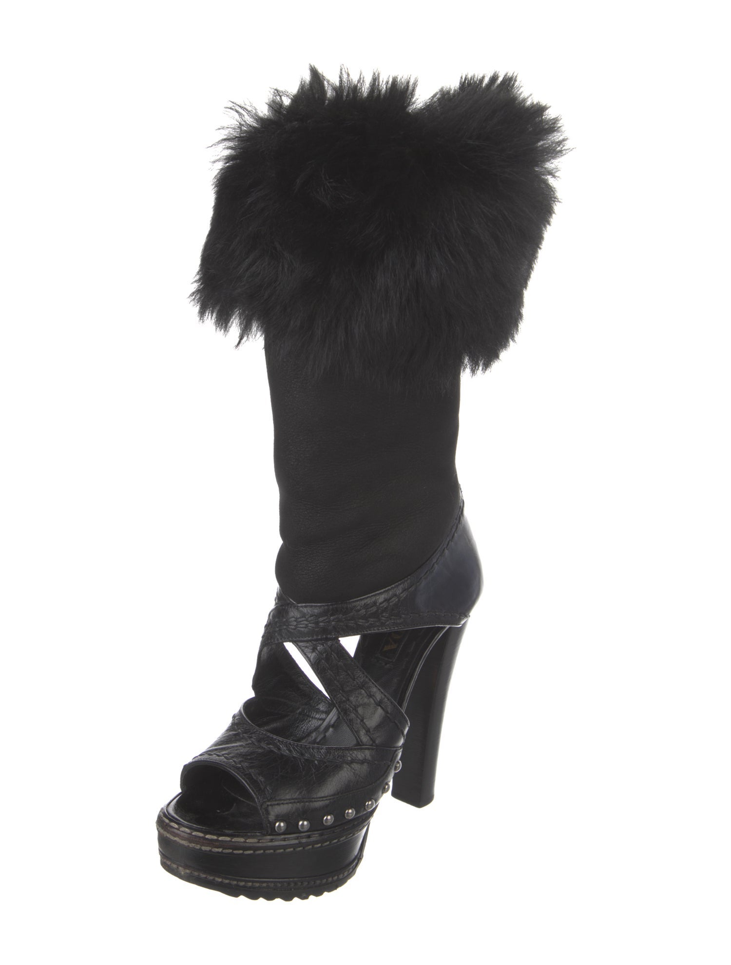 Prada Leather Fur Trim Gladiator Sandals