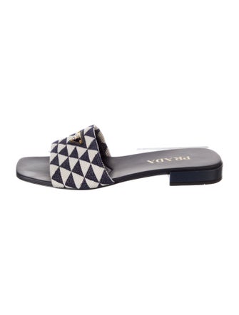 Prada Enameled Metal Triangle Printed Slides