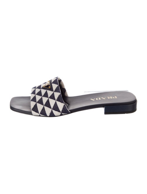 Prada Enameled Metal Triangle Printed Slides