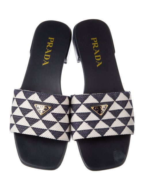 Prada Enameled Metal Triangle Printed Slides