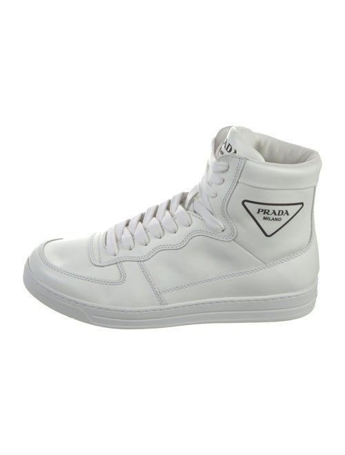 Prada Enameled Metal Triangle Leather Sneakers