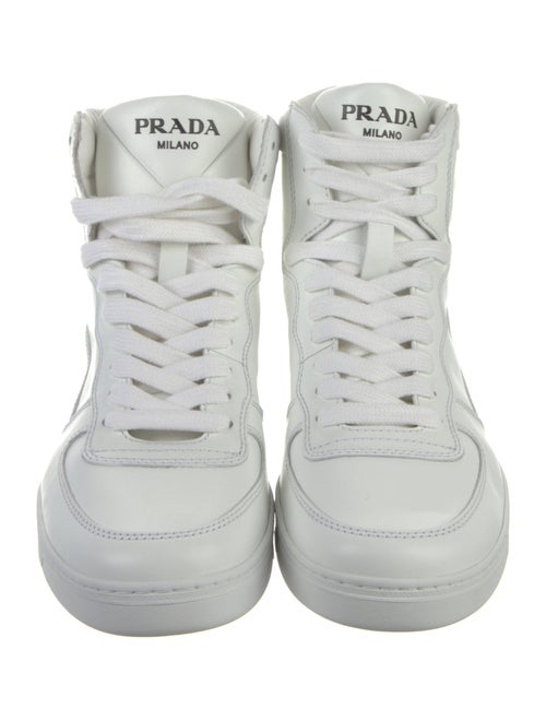 Prada Enameled Metal Triangle Leather Sneakers