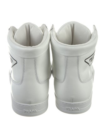 Prada Enameled Metal Triangle Leather Sneakers