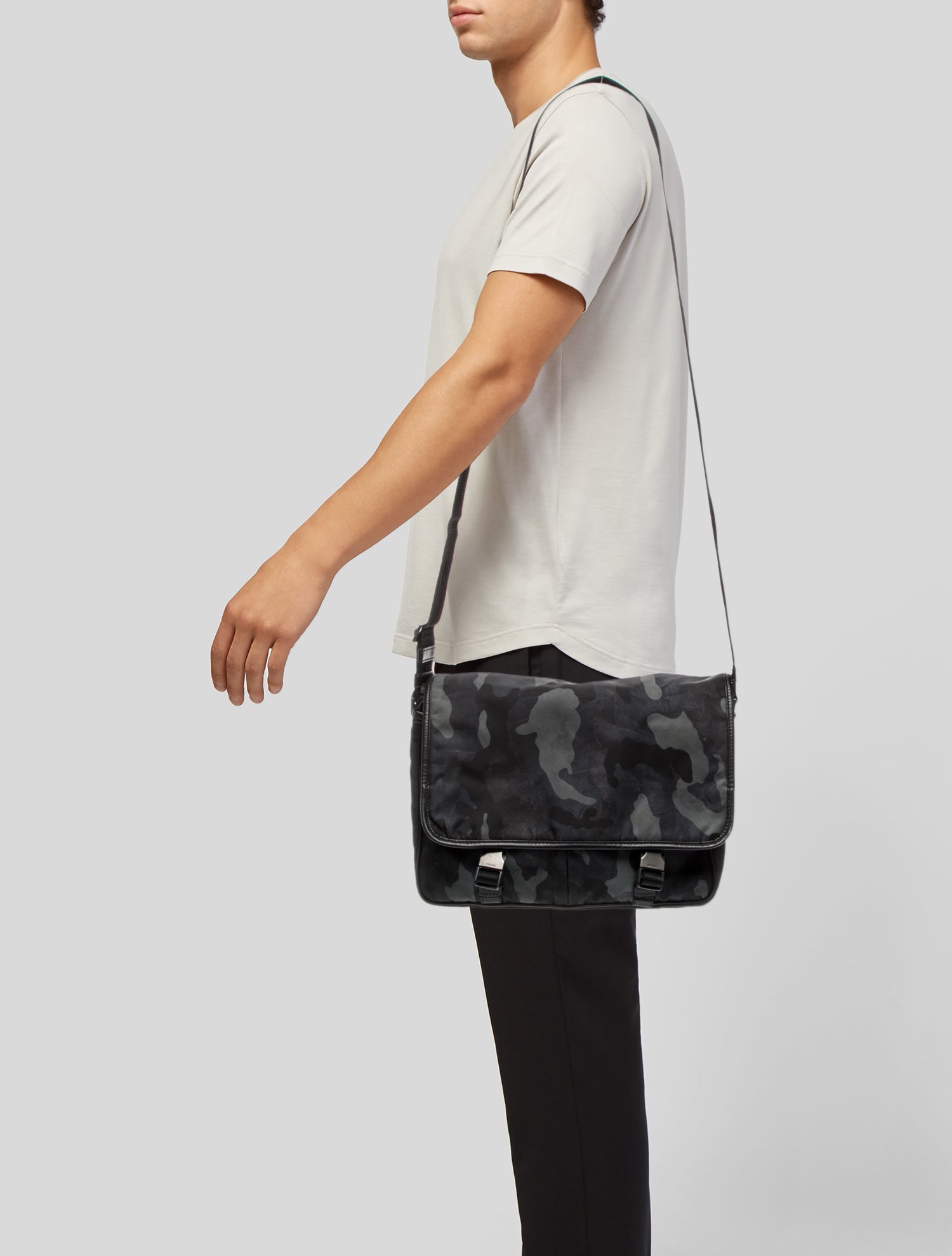 Prada Enameled Metal Triangle Messenger Bag