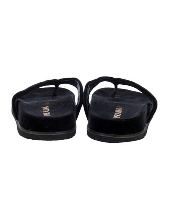 Prada Enameled Metal Triangle Velvet Flip Flops