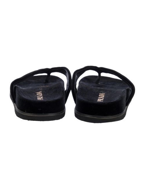 Prada Enameled Metal Triangle Velvet Flip Flops