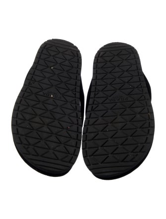Prada Enameled Metal Triangle Velvet Flip Flops
