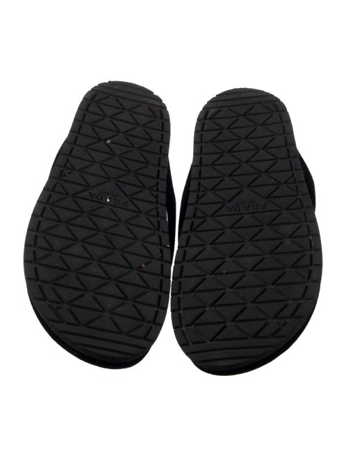 Prada Enameled Metal Triangle Velvet Flip Flops