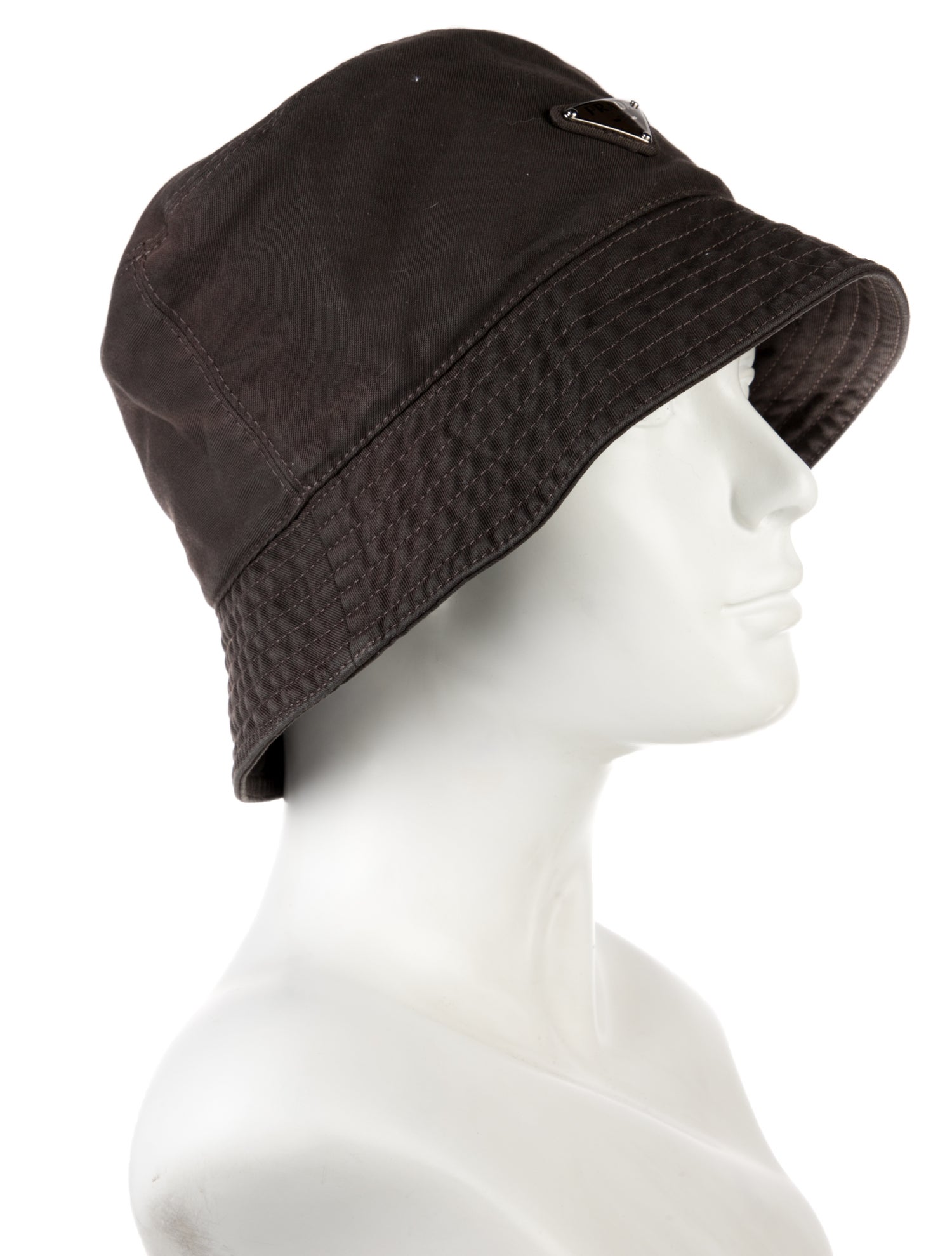 Prada Enamel Metal Triangle Canapa Bucket Hat