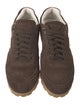 Prada Enameled Metal Triangle Suede Sneakers