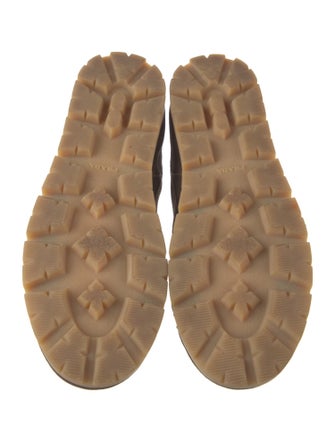 Prada Enameled Metal Triangle Suede Sneakers