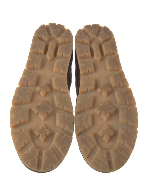 Prada Enameled Metal Triangle Suede Sneakers