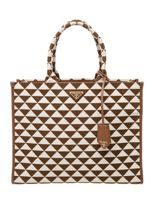 Prada Enameled Metal Triangle symbole tote bag Large
