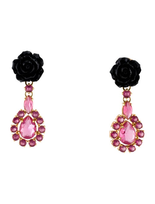 Prada Crystal Rose Drop Clip-On Earrings