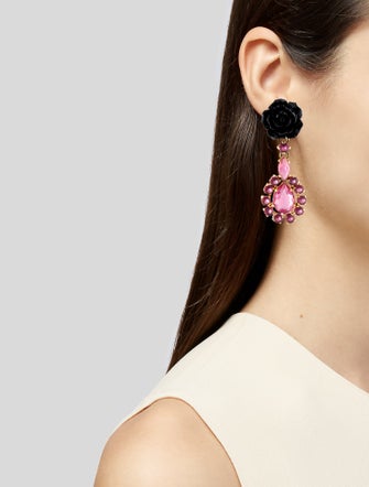 Prada Crystal Rose Drop Clip-On Earrings