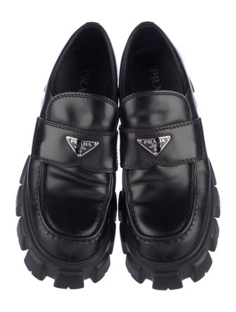 Prada Enameled Metal Triangle Leather Oxfords
