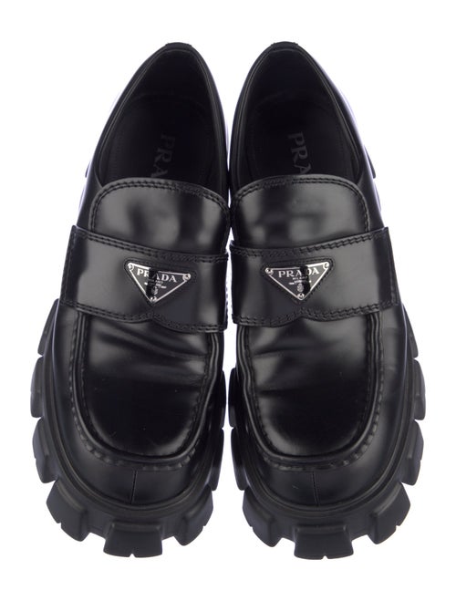 Prada Enameled Metal Triangle Leather Oxfords
