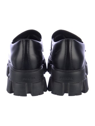 Prada Enameled Metal Triangle Leather Oxfords