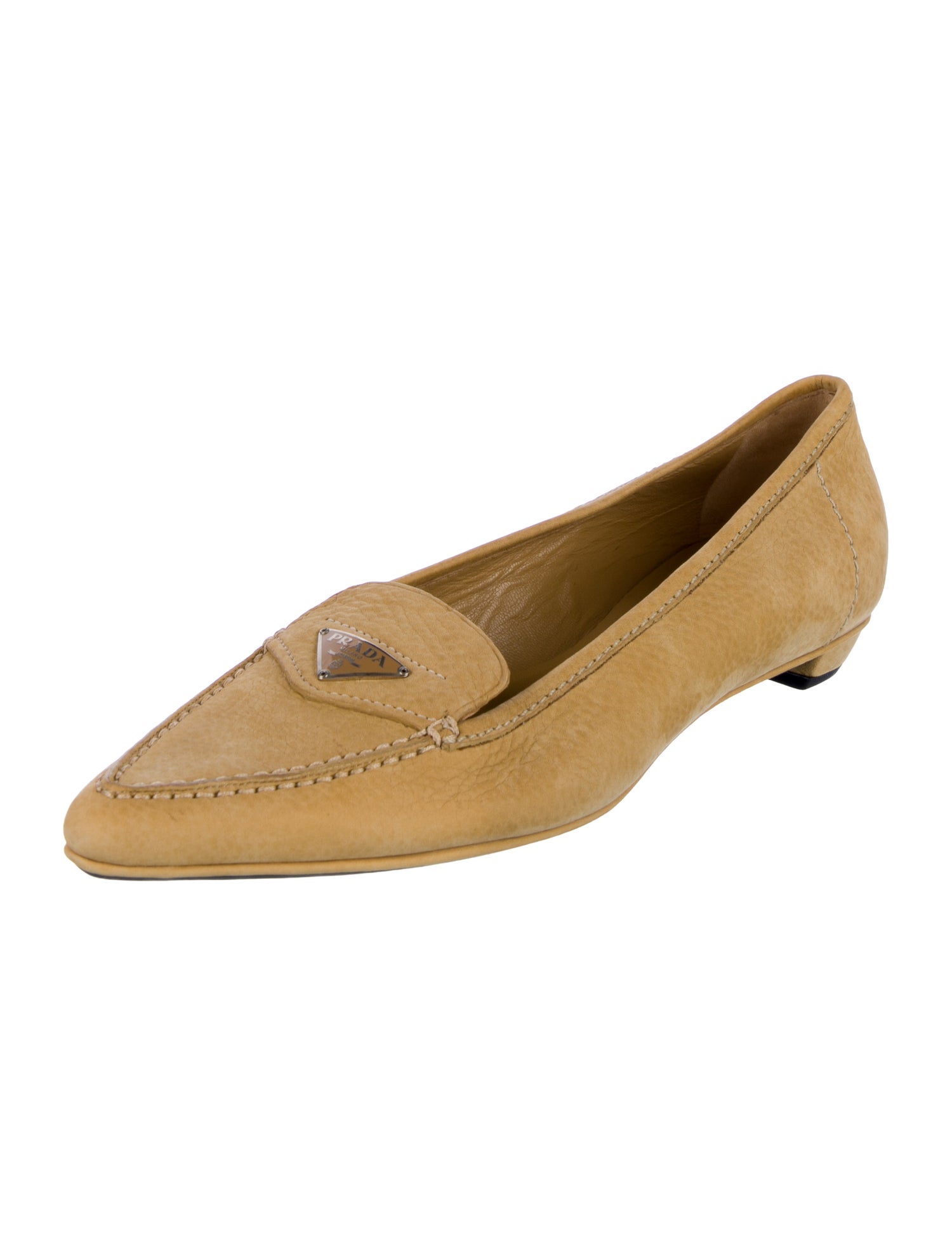 Prada Enameled Metal Triangle Suede Loafers