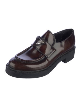 Prada Enameled Metal Triangle Leather Oxfords