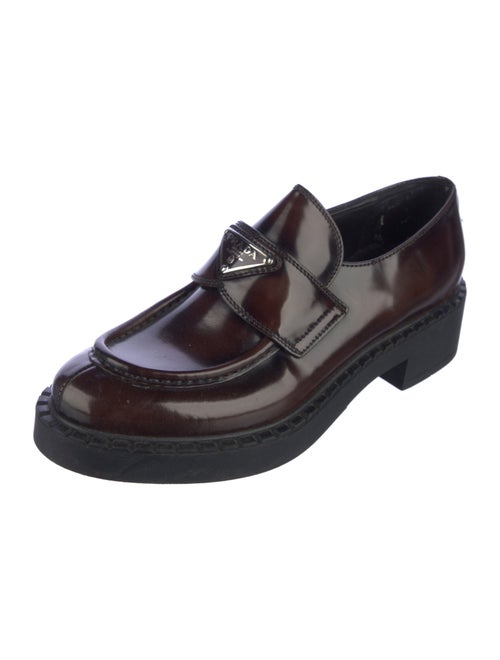 Prada Enameled Metal Triangle Leather Oxfords