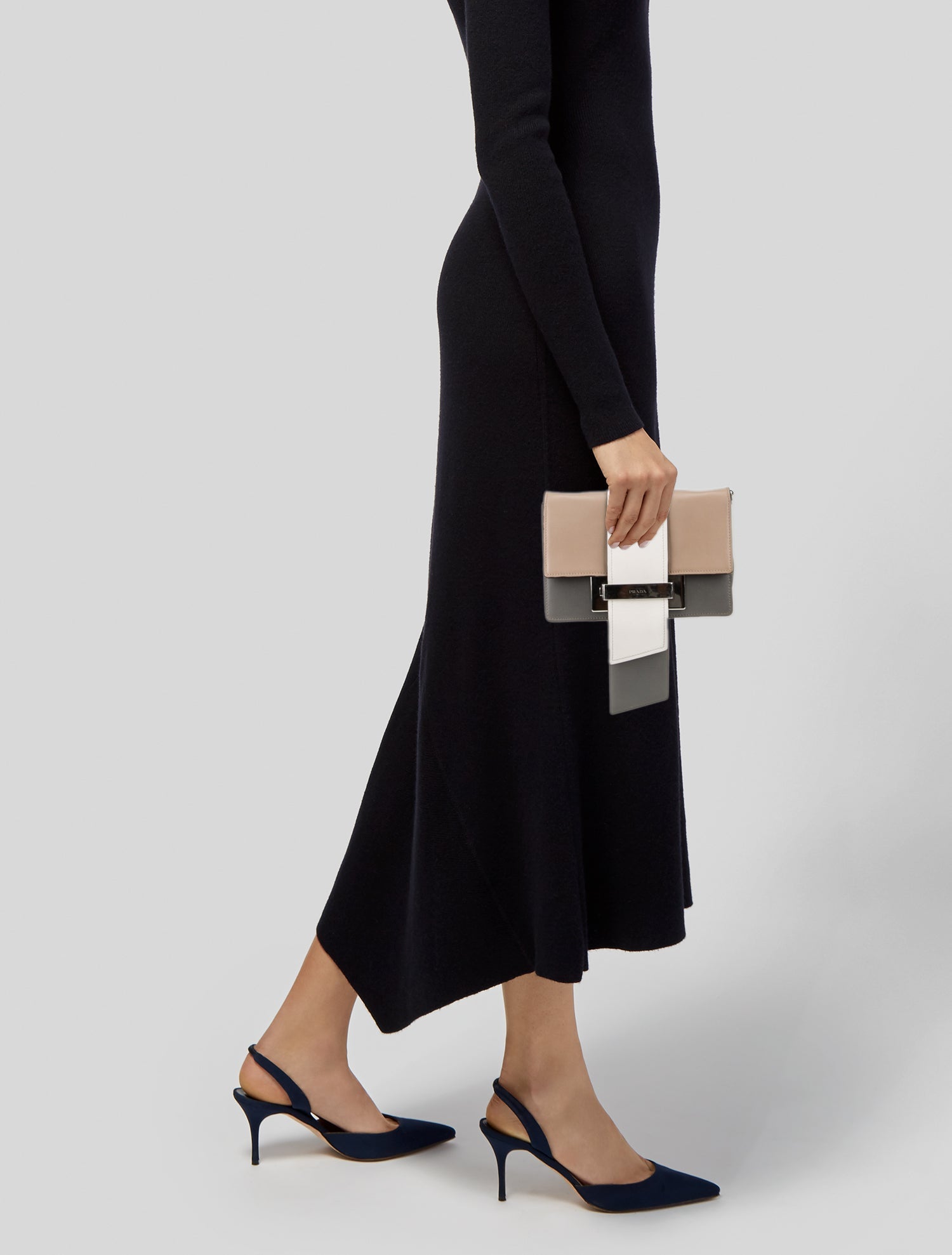 Prada City Calf Leather Metal Ribbon