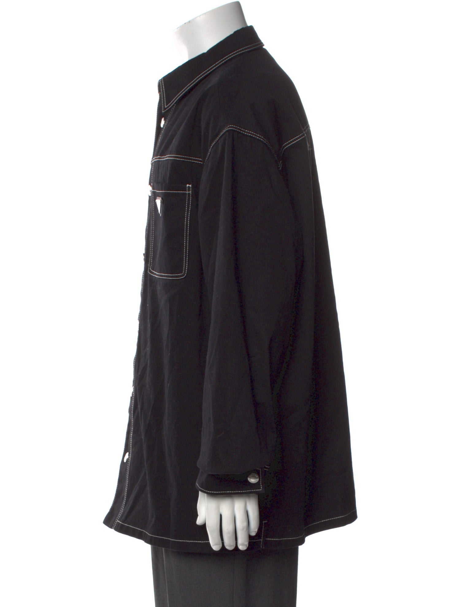 Prada 2023 Enameled Metal Triangle Denim Shirt